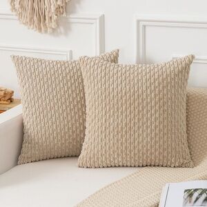 Textured Tan Throw Pillow Covers -Set of 2